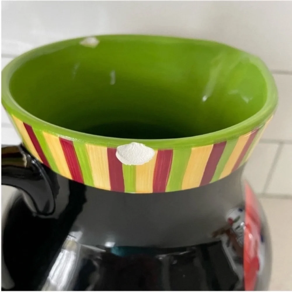 Crate&Barrel Black Red Yellow Ceramic Pitcher With Fruits